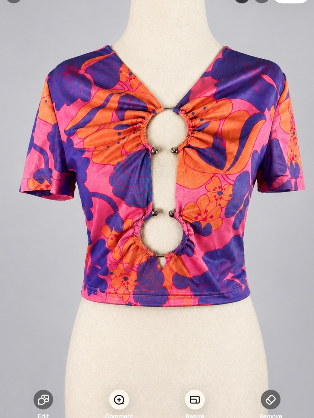 Bailey Rose Floral Cutout O-Ring Crop Top Pink Purple Y2K Size M